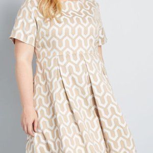 Modcloth Tan White Rise Enliven Dress short sleeve